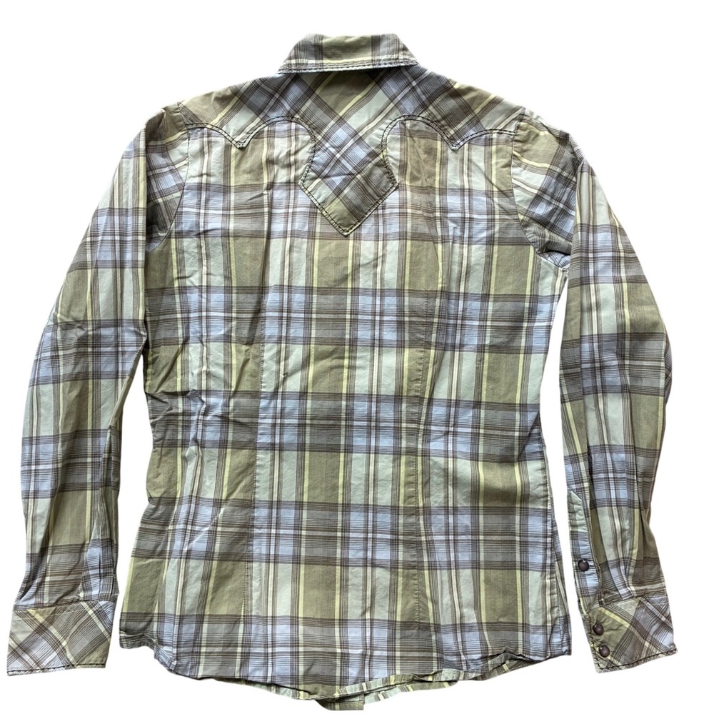 Cruel Girl Womens Western Snap Shirt Plaid Green Tan Long Sleeve Cowgirl M - Picture 5 of 12